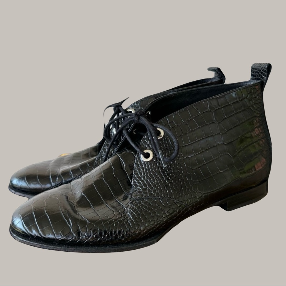 Rag & Bone  Audrey black‎ croco eather desert boot womens 8